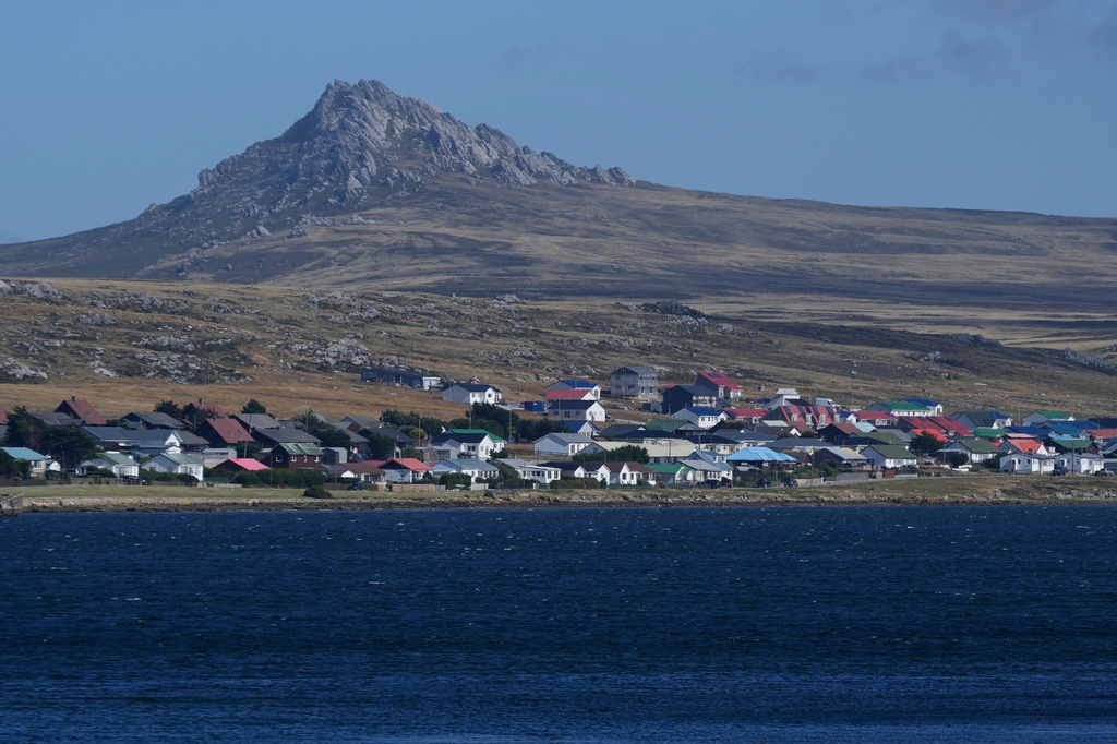 FILE - Mount Tumbledown stands tall behind Stanley on the Falkland Islands, also known as Islas Malvinas, Monday, March 16, 2026. (AP Photo/Ricardo Mazalan, File)