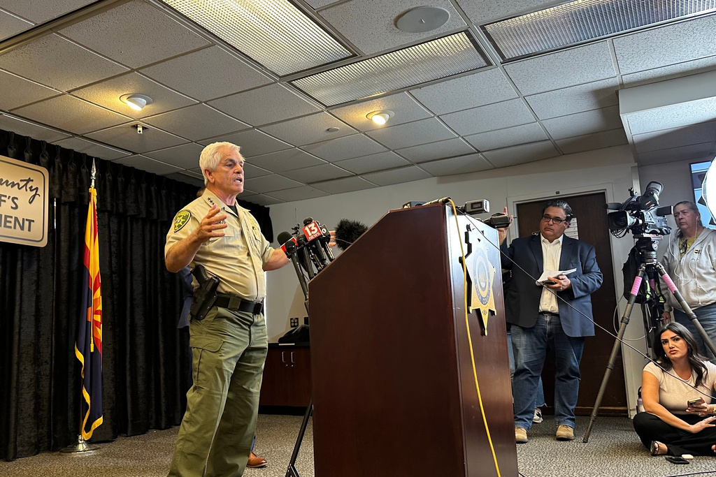 Pima County Sheriff Chris Nanos speaks at a news conference, Tuesday, Feb. 3, 2026, in Tucson, Ariz., to provide updates in the disappearance of Nancy Guthrie, the mother of “Today” show host Savannah Guthrie. (AP Photo/Sejal Govindarao)