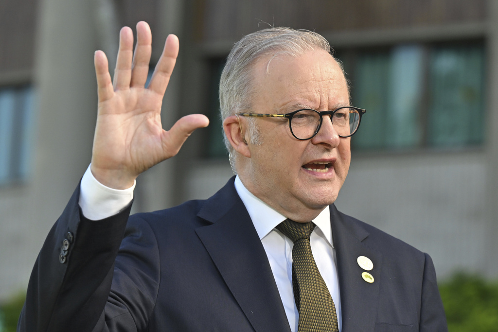 Australia's Prime Minister Anthony Albanese is interviewed for breakfast television in Port Moresby, Papua New Guinea, Tuesday, Sept. 16, 2025. Papua New Guinea celebrates 50 years of independence. (Mick Tsikas/AAP Image via AP)