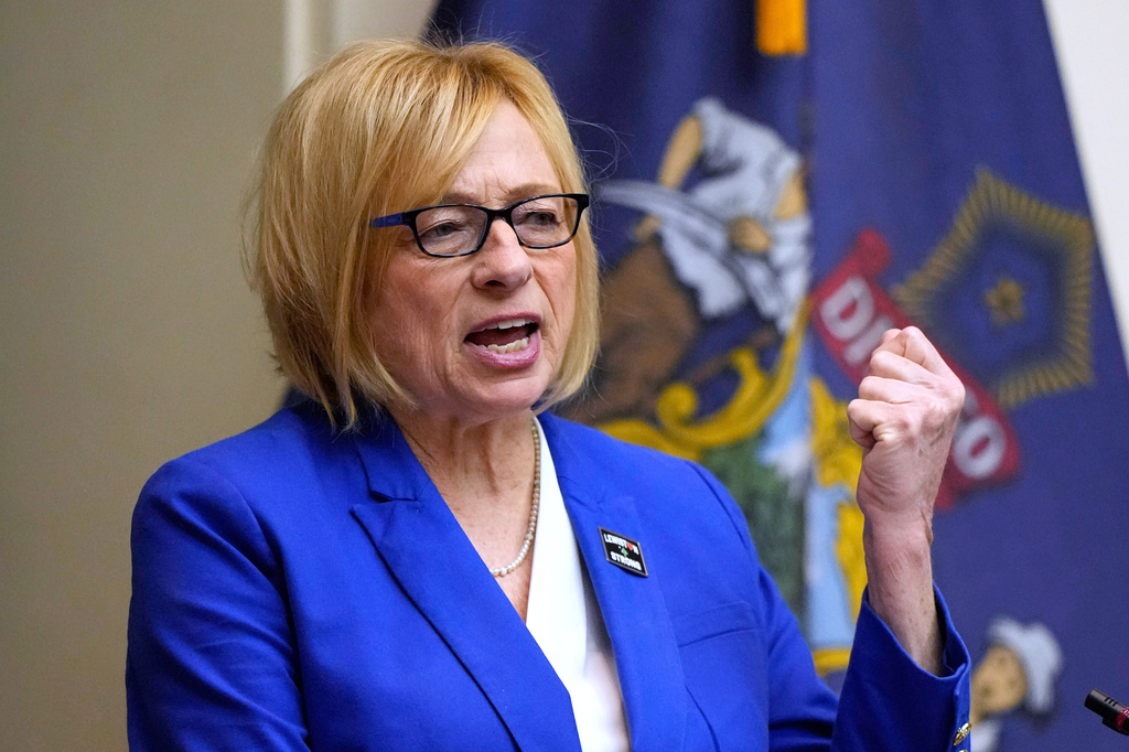 FILE - Democratic Gov. Janet Mills delivers her State of the State address, Jan. 30, 2024, at the State House in Augusta, Maine. (AP Photo/Robert F. Bukaty, File)