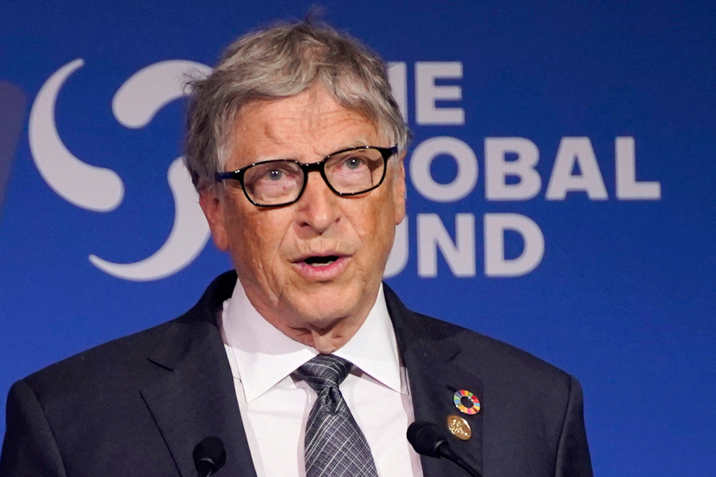 FILE - Bill Gates speaks during the Global Fund's Seventh Replenishment Conference, Sept. 21, 2022, in New York. (AP Photo/Evan Vucci, File)