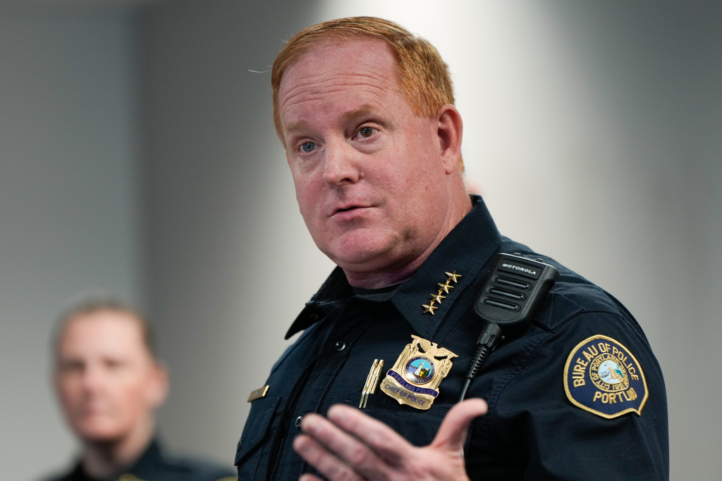 Portland Police Chief Bob Day speaks during a news conference on Friday, Oct. 3, 2025, in Portland, Ore. (AP Photo/Jenny Kane)