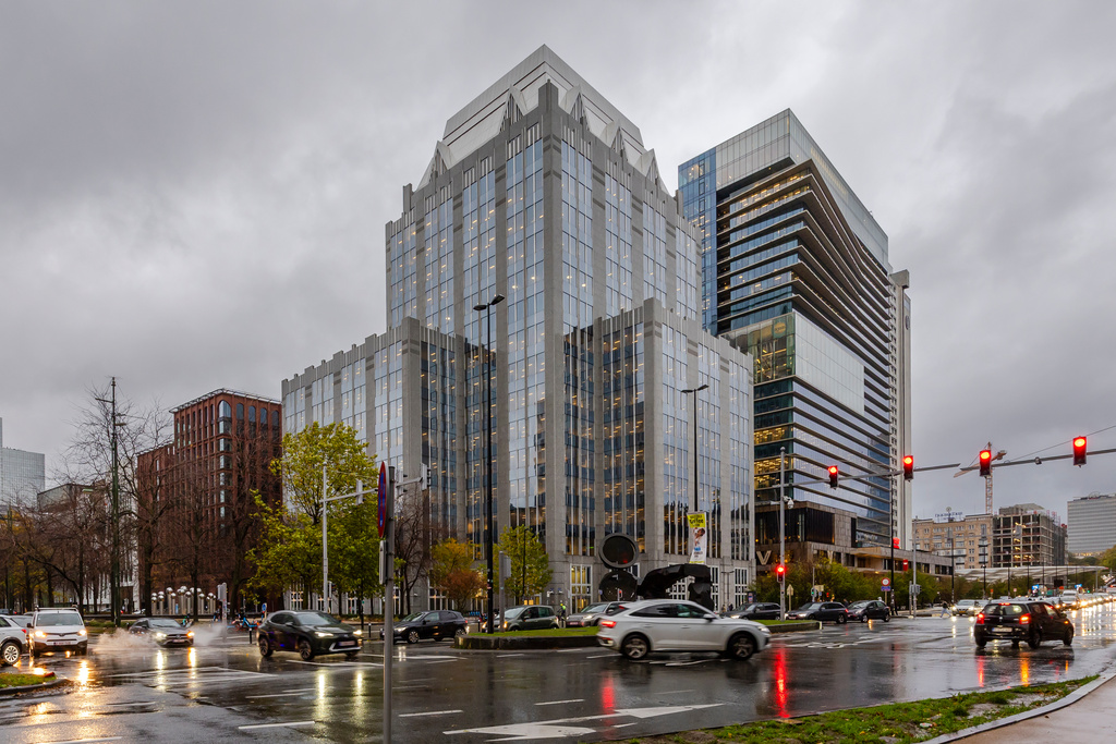 FILE - A view of the headquarters of Euroclear in Brussels, on Oct. 23, 2025. (AP Photo/Geert Vanden Wijngaert, File)