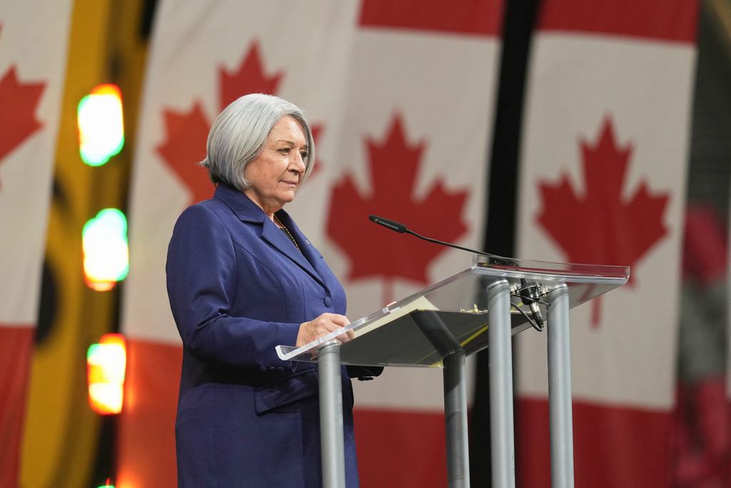 FILE - Governor General of Canada Mary Simon speaks at the Invictus Games opening ceremony in Vancouver, Canada, Feb. 8, 2025. (Ethan Cairns/The Canadian Press via AP, File)