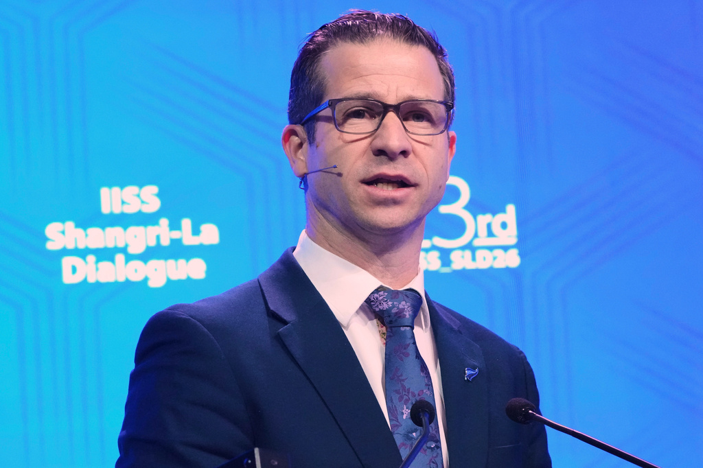 FILE - New Zealand Minister of Defence Chris Penk delivers his address during the Shangri-La Dialogue, Asia's annual defense and security forum, in Singapore, May 30, 2026. (AP Photo/Achmad Ibrahim, File)