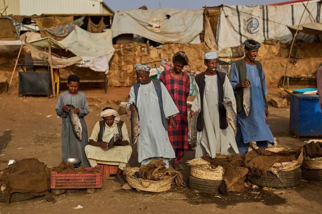 Fish vendors wait for customers at a market in Omdurman, on the outskirts of Khartoum, Sudan, Sunday, April 26, 2026. (AP Photo/Bernat Armangue)