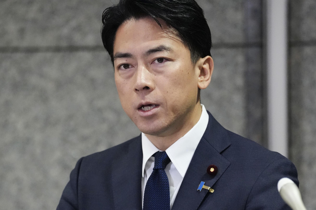 Japanese Defense Minister Shinjiro Koizumi speaks at a press conference at Defense Ministry in Tokyo Sunday, Jan. 4, 2026, following a report of North Korea's missile launch. (Motoshi Ogura/Kyodo News via AP)