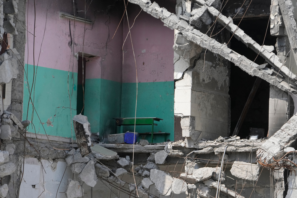 A general view of the school that was hit by a strike on Feb. 28, is seen in town of Minab in southern Iran, Saturday, Sept. 5, 2026. (AP Photo/Vahid Salemi)