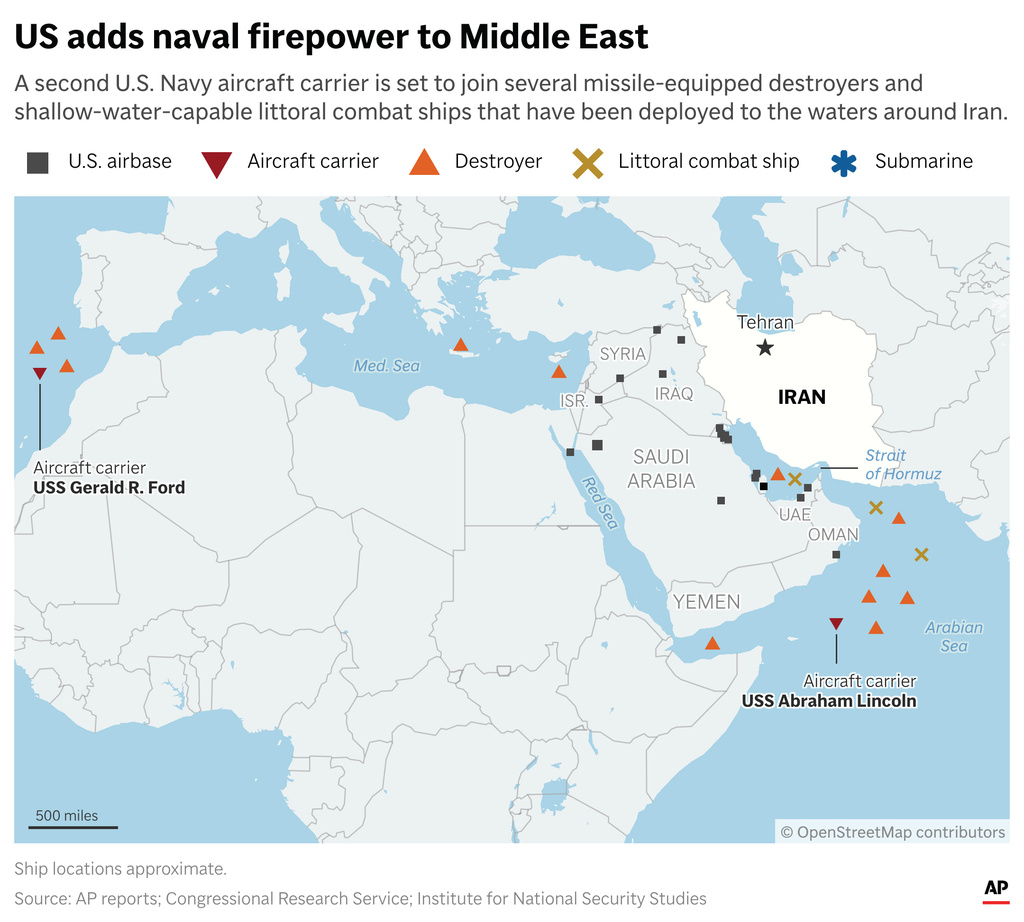 U.S. warships have steamed to the Mideast and President Donald Trump renews his focus on Iran. (AP Digital Embed)