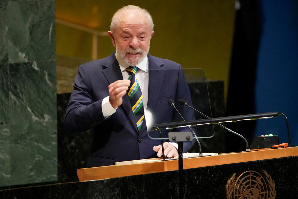 Brazil President Luiz Inácio Lula da Silva addresses the 80th session of the United Nations General Assembly, Tuesday, Sept. 23, 2025, at U.N. headquarters. (AP Photo/Angelina Katsanis)