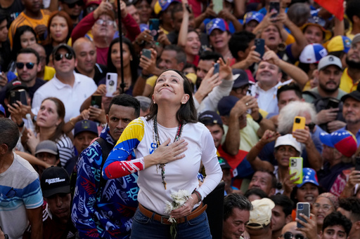 FILE - Venezuelan opposition leader Maria Corina Machado addresses supporters at a protest against President Nicolas Maduro in Caracas, Venezuela, Jan. 9, 2025, the day before his inauguration for a third term. (AP Photo/Ariana Cubillos, File) FILE - Venezuelan opposition leader Maria Corina Machado addresses supporters at a protest against President Nicolas Maduro in Caracas, Venezuela, Jan. 9, 2025, the day before his inauguration for a third term. (AP Photo/Ariana Cubillos, File)