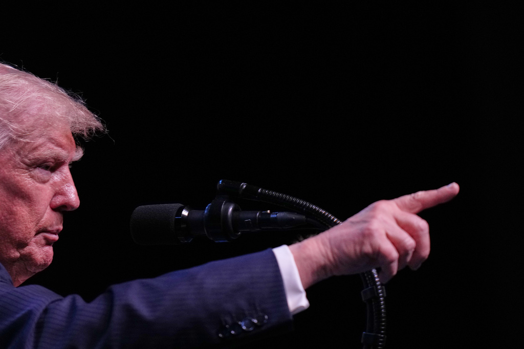 President Donald Trump points during a media conference at the NATO summit in Ankara, Turkey, Wednesday, July 8, 2026. (AP Photo/Francisco Seco)