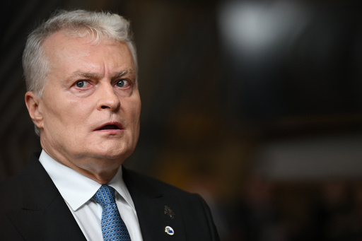 Lithuania's President Gitanas Nauseda speaks with the media as he arrives for an EU Summit at the European Council building in Brussels, Thursday, Oct. 23, 2025. (AP Photo/Harry Nakos) Lithuania's President Gitanas Nauseda speaks with the media as he arrives for an EU Summit at the European Council building in Brussels, Thursday, Oct. 23, 2025. (AP Photo/Harry Nakos)