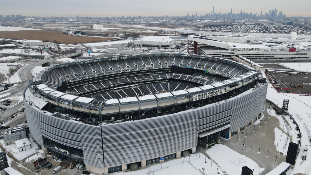 FILE - The Manhattan skyline is seen behind MetLife Stadium in East Rutherford, N.J., Tuesday, Jan. 3, 2026. (AP Photo/Seth Wenig, File)