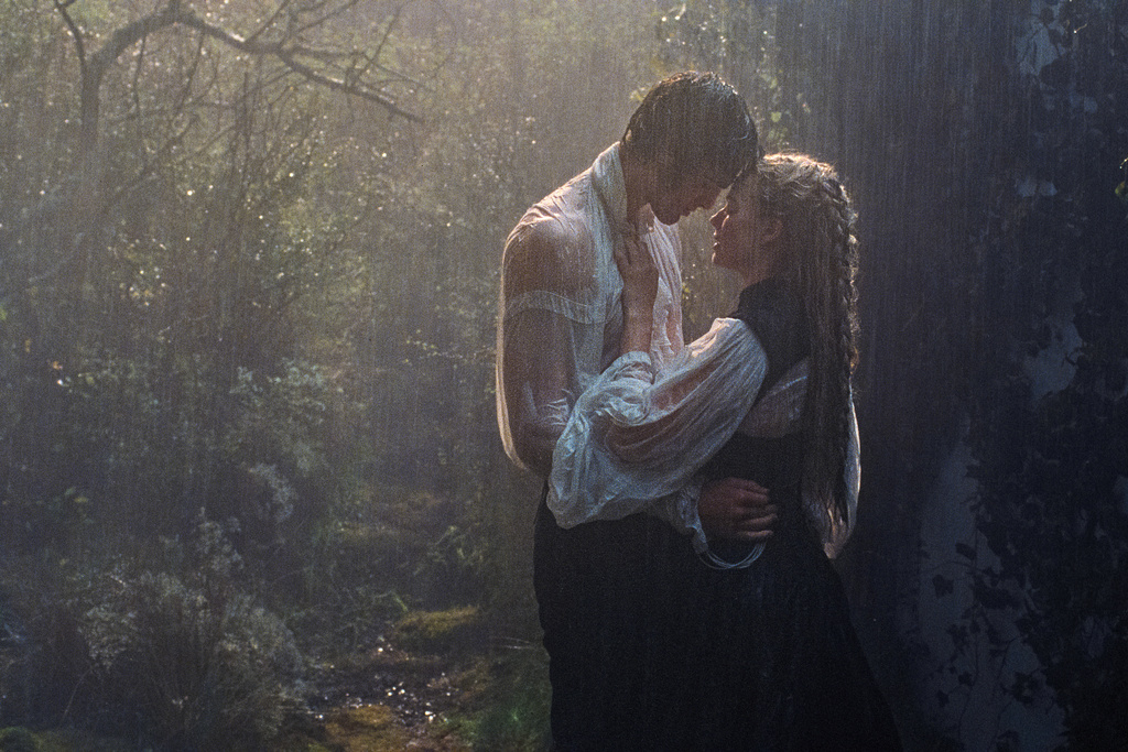This image released by Warner Bros. Pictures shows Margot Robbie, right, and Jacob Elordi in a scene from "Wuthering Heights." (Warner Bros. Pictures via AP)