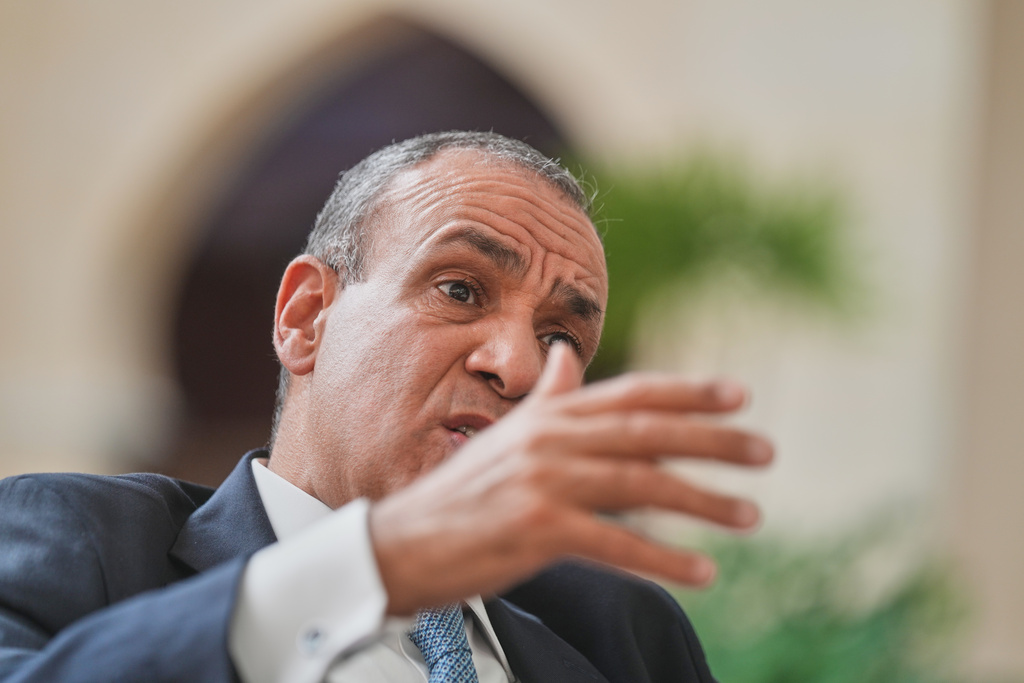 Egyptian Foreign Minister Badr Abdelatty, speaks during an interview with the Associated Press at the Red Sea city of Sharm el-Sheikh, Egypt, Monday, Oct. 13, 2025. (AP Photo/Amr Nabil)