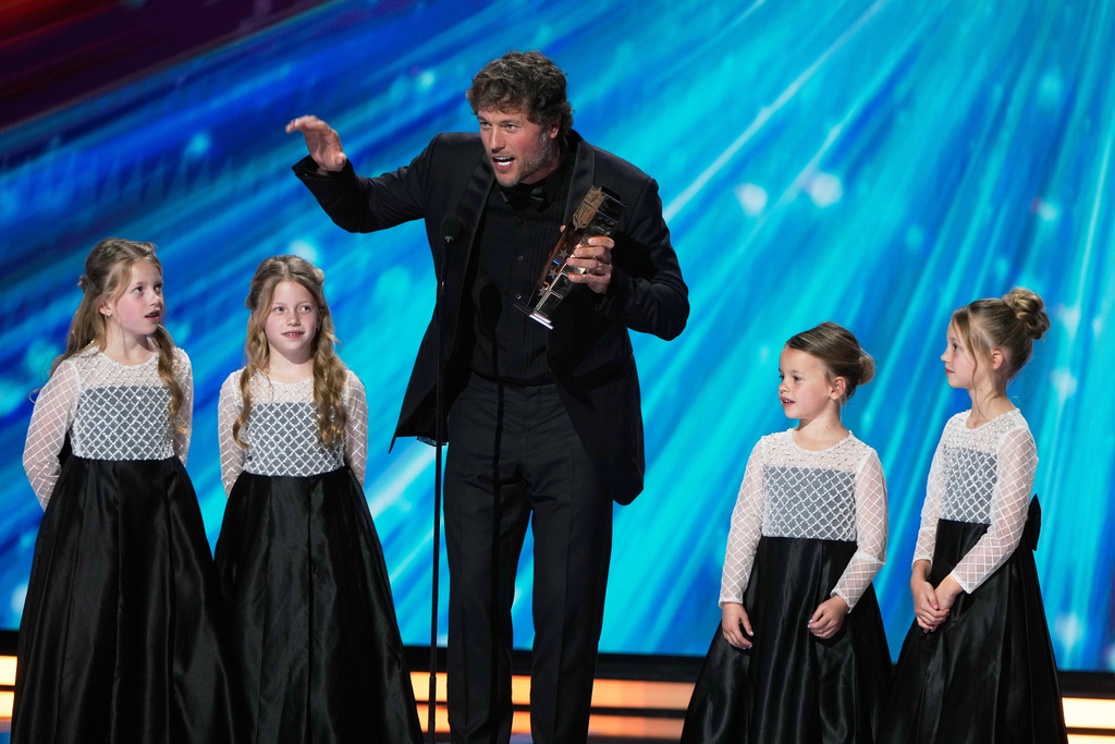 Los Angeles, Rams' Matthew Stafford accepts the AP Most Valuable Player awardduring the NFL Honors award show, Thursday, Feb. 5, 2026, in San Francisco. (AP Photo/Charlie Riedel)