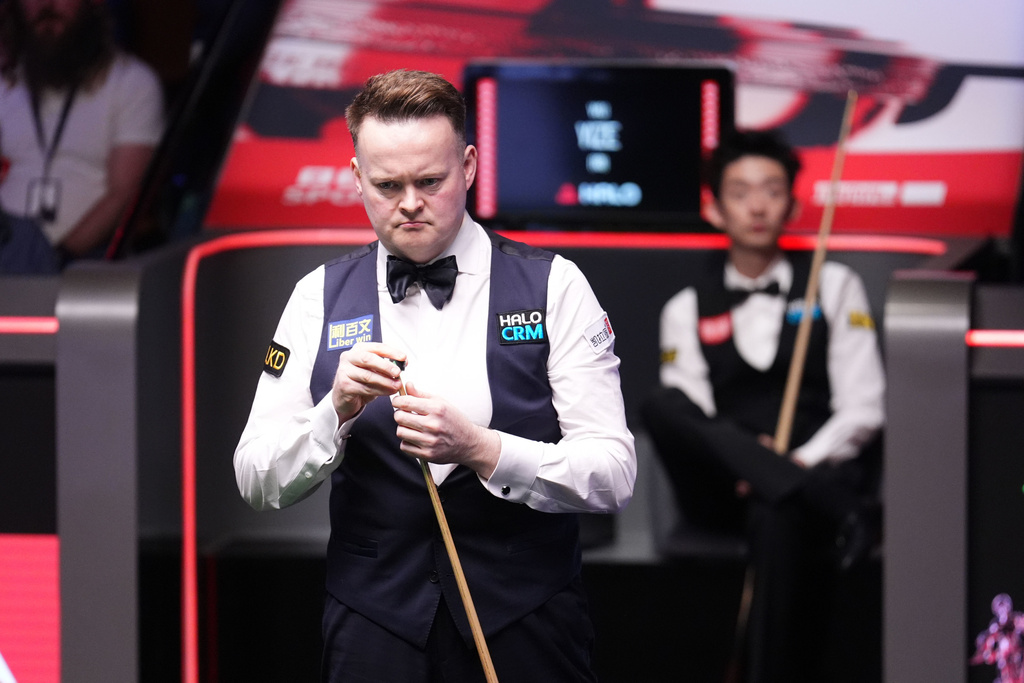 England's Shaun Murphy during his match against China's Wu Yize on day sixteen of the World Snooker Championship 2026 in Sheffield, England, Sunday, May 3, 2026. (Mike Egerton/PA via AP)