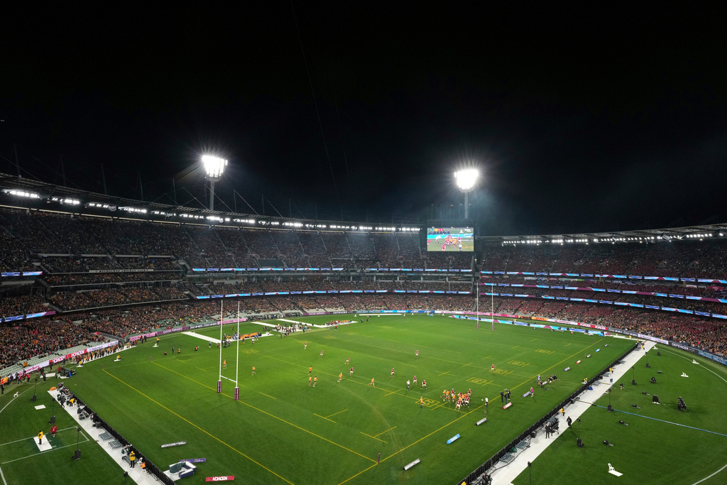 FILE - A general view during the second rugby union test between Australia and the British & Irish Lions at the Melbourne Cricket Ground, in Melbourne, Australia, July 26, 2025. (AP Photo/Asanka Brendon Ratnayake, File)