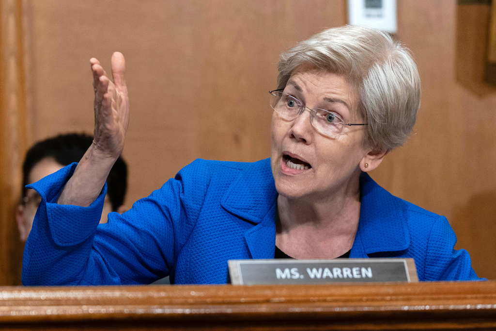 FILE - Sen. Elizabeth Warren, D-Mass., speaks during a Senate Finance Committee hearing on Capitol Hill in Washington, Thursday, June 12, 2025. (AP Photo/Jose Luis Magana, File)