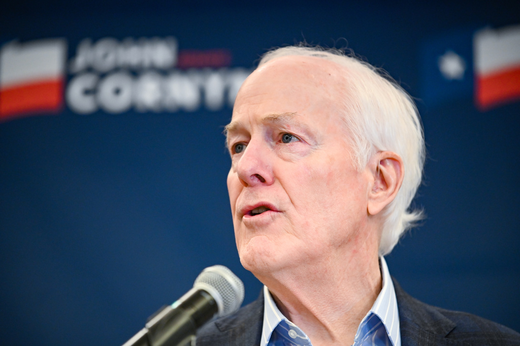 FILE - Sen. John Cornyn, R-Texas, speaks to the media, March 3, 2026, in Austin, Texas. (AP Photo/Jack Myer, File)