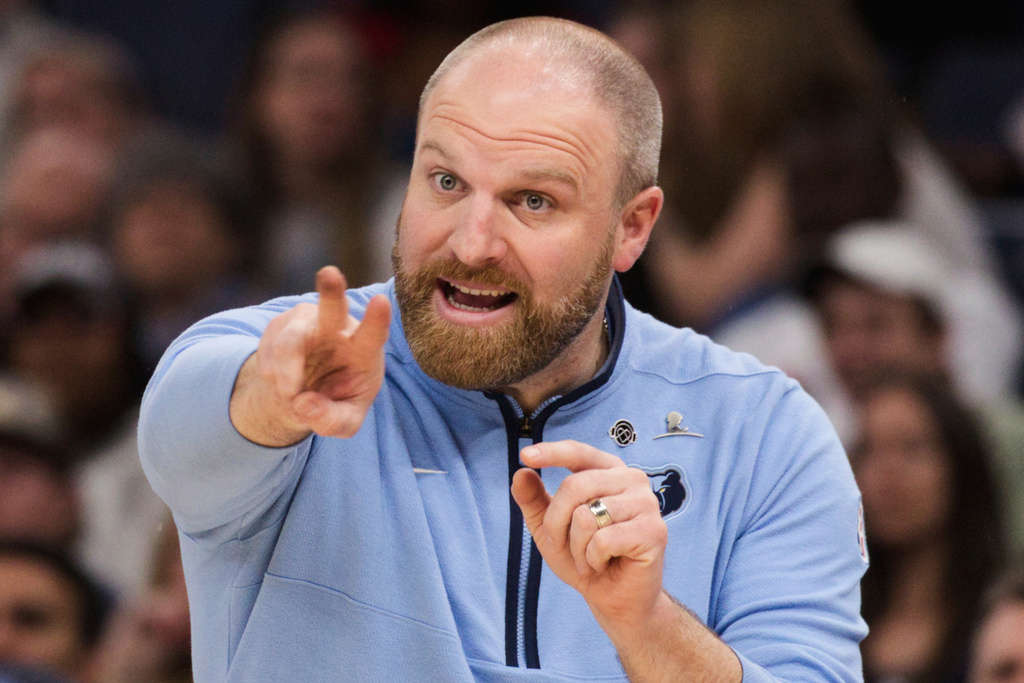 FILE - Memphis Grizzlies head coach Taylor Jenkins instructs his team in the second half of an NBA basketball game against the Philadelphia 76ers Saturday, April 6, 2024, in Memphis, Tenn. (AP Photo/Nikki Boertman, File)