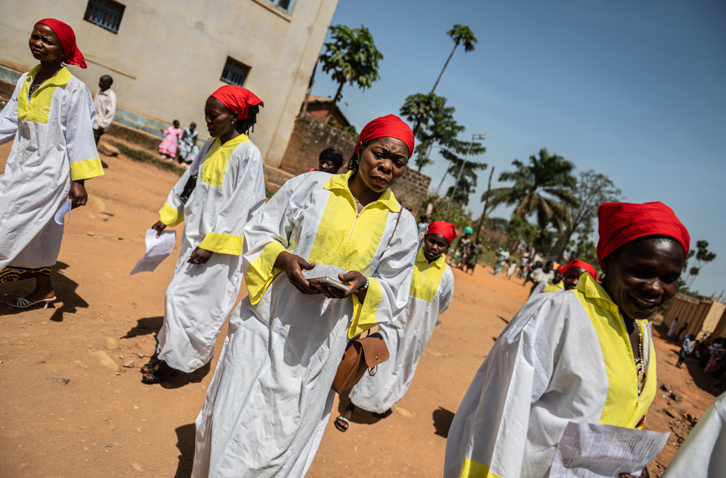 FILE - Faithful leave after Sunday Mass at Mudzi-Maria's Cathedral of Our Lady of Grace in Bunia, Congo, Sunday, May 24, 2026. (AP Photo/Moses Sawasawa, file)