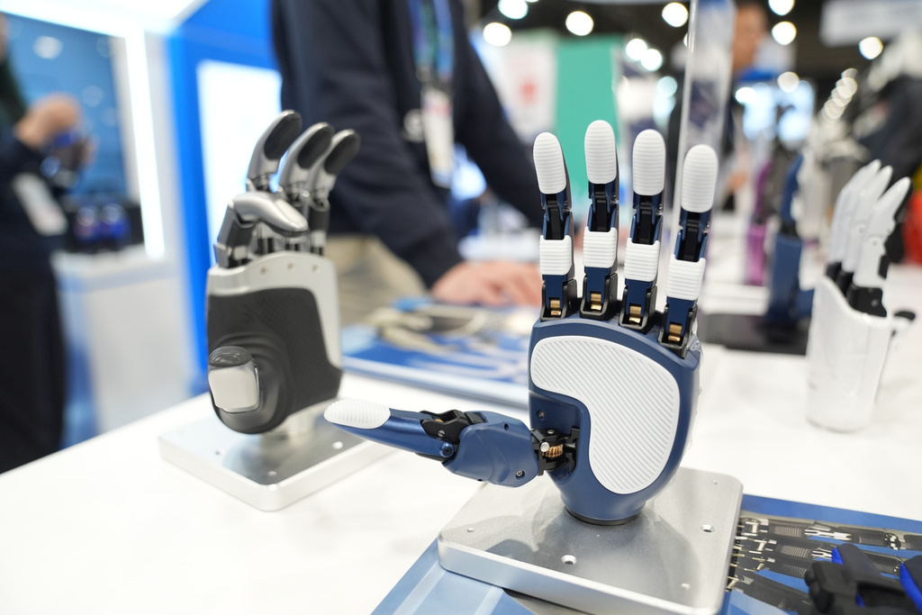 A Linker Hand L6 from LINKERBOT sits on display during the CES tech show Tuesday, Jan. 6, 2026, in Las Vegas. (AP Photo/Abbie Parr)