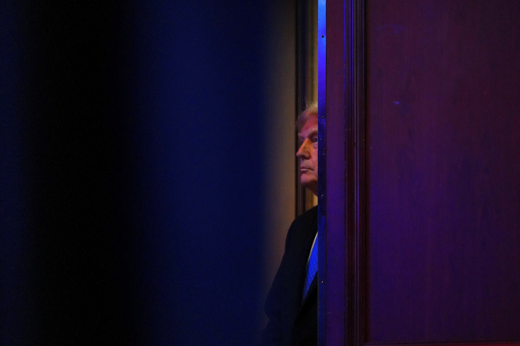President Donald Trump stands before speaking at the Faith & Freedom Coalition's policy conference at the Washington Hilton, Friday, June 26, 2026, in Washington. (AP Photo/Julia Demaree Nikhinson)