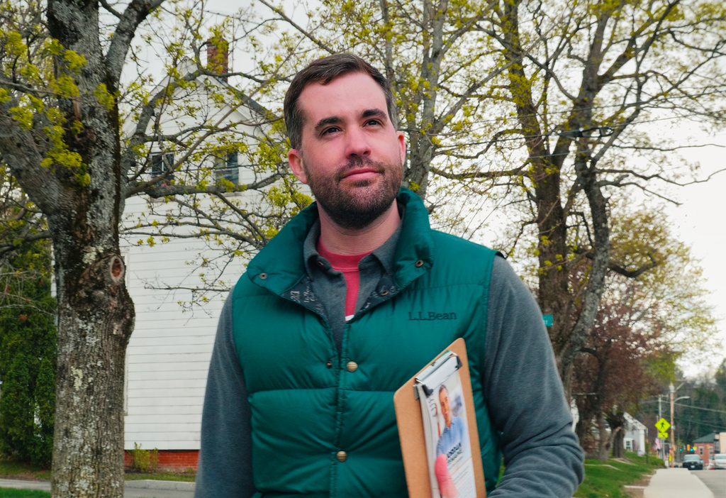 This photo provided by Jordan Wood's campaign shows Maine Senate candidate Jordan Wood May 5, 2026. (Max Armstrong/Jordan Wood Campaign via AP)