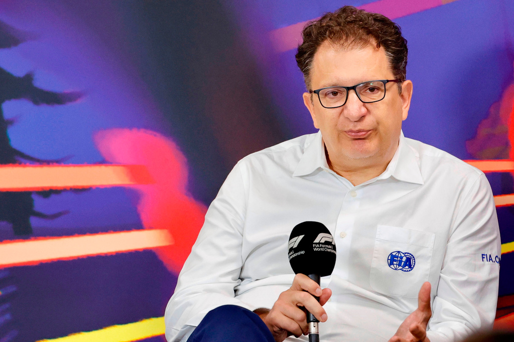 FILE - Single Seater Technical Director for the FIA Nikolas Tombazis addresses a media conference ahead of the Formula One Grand Prix at the Spa-Francorchamps racetrack in Spa, Belgium, Saturday, Aug. 27, 2022. (AP Photo/Olivier Matthys, File)