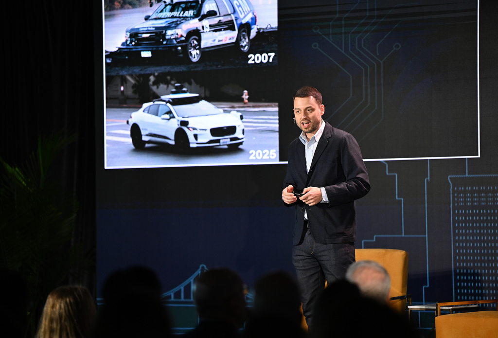 Carnegie Mellon University Head of Machine Learning, Zico Kolter delivers a keynote speech at AI Horizons Summit in Bakery Square on Thursday, Sept. 11, 2025 in Pittsburgh. (Sebastian Foltz/Pittsburgh Post-Gazette via AP)