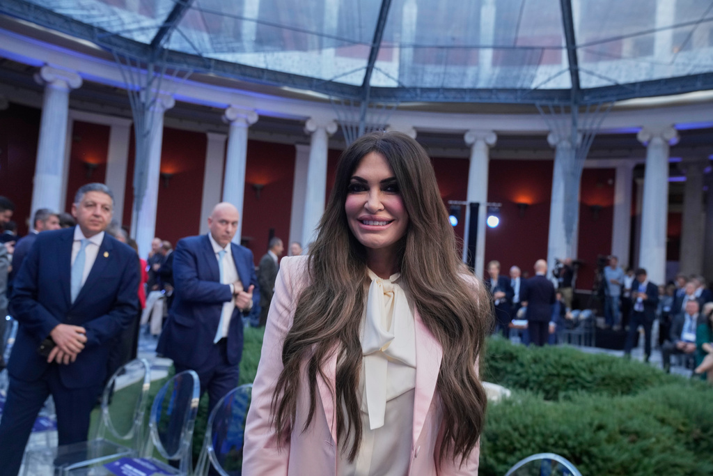 Kimberly Guilfoyle, U.S. Ambassador to Greece attends the Atlantic Council conference, in Athens, Greece, Friday, Nov. 7, 2025. (AP Photo/Petros Giannakouris)