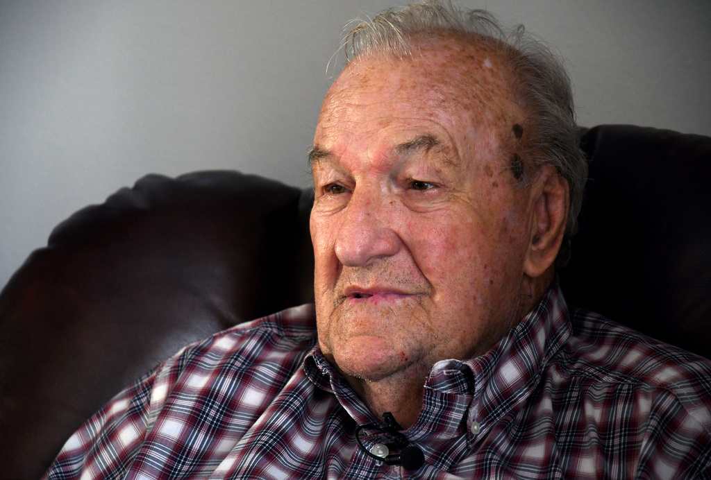 Conrad Hopp, who witnessed the 1955 bombing of United Air Lines Flight 629 in northern Colorado, is interviewed at his home in Weld County, Colo., Wednesday, Oct. 15, 2025. (AP Photo/Thomas Peipert)