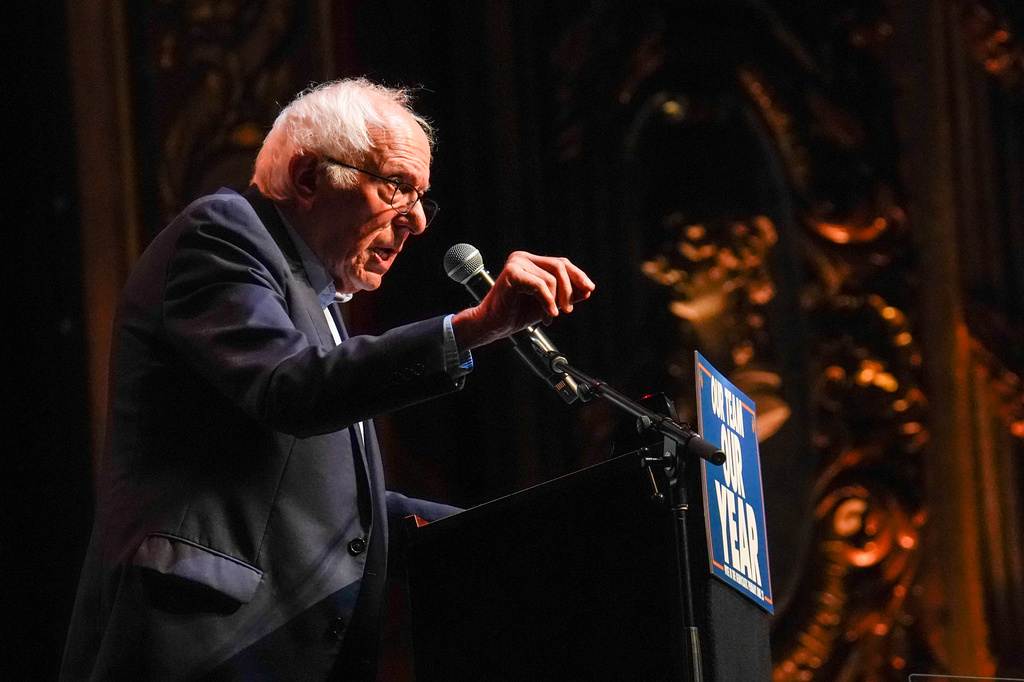 U.S. Sen. Bernie Sanders, I-VT., speaks during a Get Out The Vote rally ahead of New York's primary election, Thursday, June 18, 2026, in the Brooklyn borough of New York. (AP Photo/Ryan Murphy)