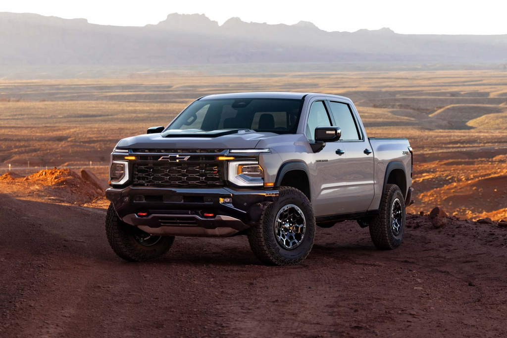 This photo provided by Chevrolet shows the 2027 Silverado 1500. The redesigned Silverado has more powerful V8 engines this year along with an updated interior with larger display screens. (Courtesy of General Motors via AP)