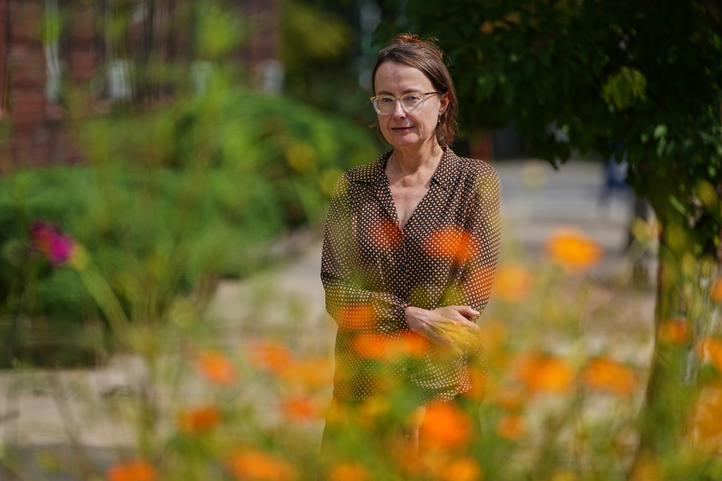 Emily Wilson, professor of classical studies at the University of Pennsylvania, poses for a photo in Philadelphia on Wednesday, Aug. 26, 2026. (AP Photo/Matt Rourke)