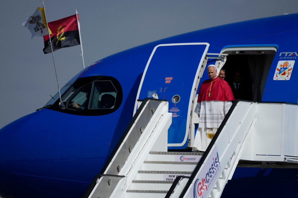 Pope Leo XIV arrives in Luanda, Angola, Saturday, April 18, 2026 on the sixth day of his 11-day pastoral visit to Africa. (AP Photo/Themba Hadebe)