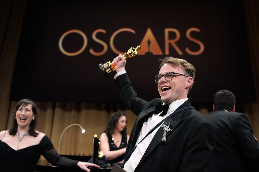 FILE - Pavel Talankin, winner of the award for documentary feature film for "Mr. Nobody against Putin," attends the Governors Ball after the Oscars on March 15, 2026, in Los Angeles. (AP Photo/John Locher, File)