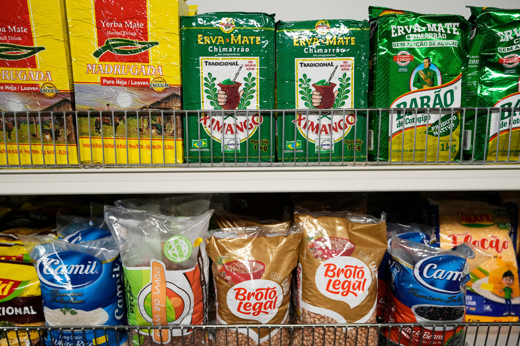 FILE - Goods imported from Brazil are displayed at Amazonia Brasil, a Brazilian goods store, in Newark, N.J., Aug. 7, 2025. (AP Photo/Seth Wenig, File)