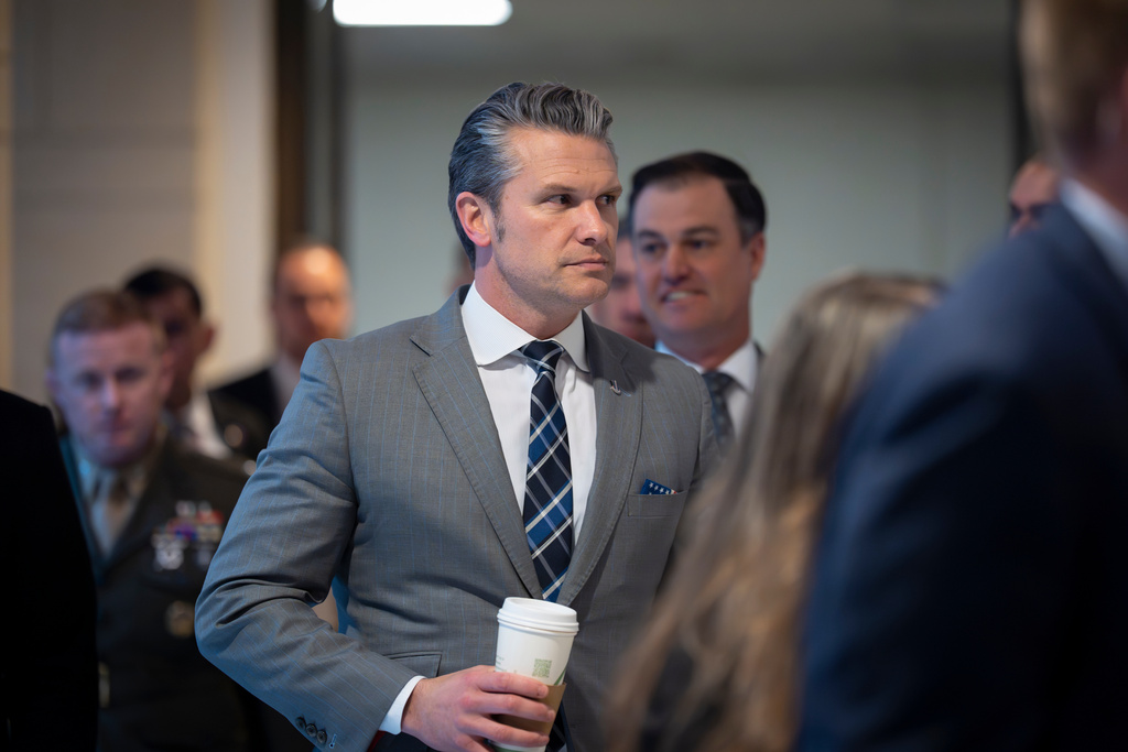 Defense Secretary Pete Hegseth arrives for a briefing for lawmakers on Iran at a secure room in the basement of the Capitol in Washington, Tuesday, March 3, 2026. (AP Photo/J. Scott Applewhite)