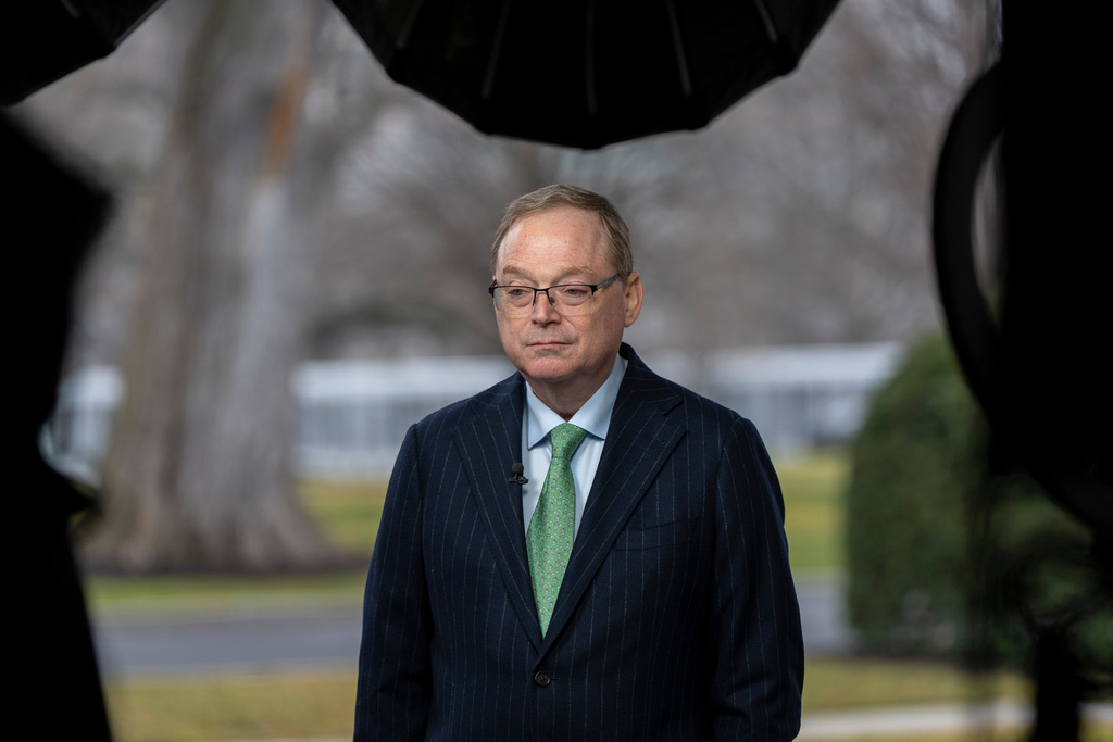 Director of the White House National Economic Council Kevin Hassett stands before a television interview of the White House, Friday, March 6, 2026, in Washington. (AP Photo/Alex Brandon)