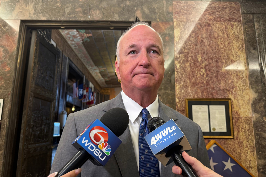 Louisiana state Sen. Jay Morris, R-Monroe, speaks with reporters in the statehouse Friday, May 29, 2026, in Baton Rouge, La. (AP Photo/Jack Brook)
