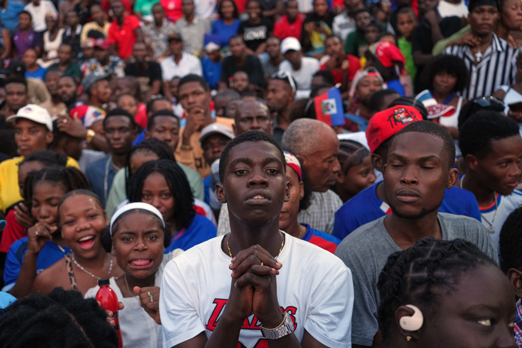 FILE - Soccer fans attend a World Cup watch party for the match between Morocco and Haiti, in Port-au-Prince, June 24, 2026. (AP Photo/Odelyn Joseph, File)