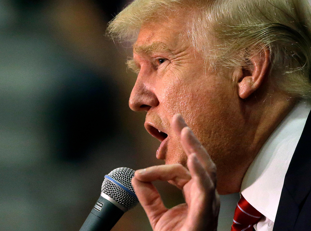 FILE - In this Sept. 30, 2015, file photo, Republican presidential candidate, businessman Donald Trump speaks during a campaign stop in Keene, N.H. (AP Photo/Steven Senne, File)
