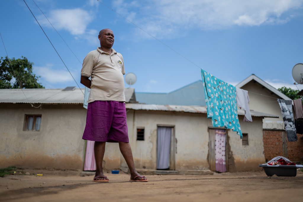 Samson Gerson, 52, a resident skeptical about Ebola, stands outside his home in Bunia, Congo, Thursday, June 4, 2026. (AP Photo/Moses Sawasawa)