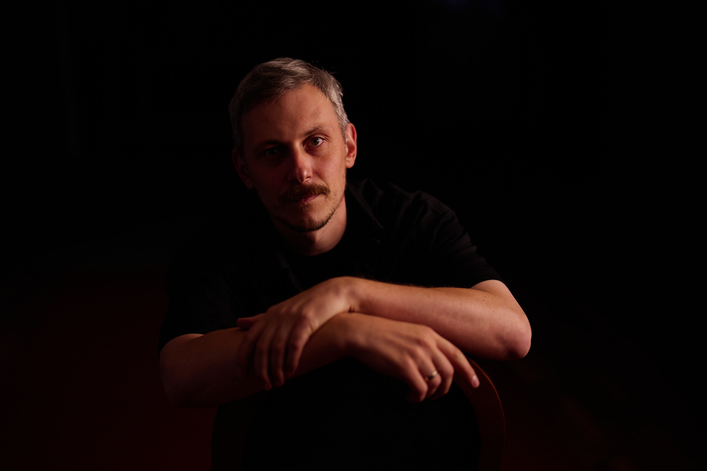 Ukrainian theater Director Ivan Uryvskyi poses for a portrait before the final rehearsal of "Odyssey. Maeotis," which reimagines Homer’s epic, at Ivan Franko theater in Kyiv, Tuesday, Aug. 25, 2026. (AP Photo/Francisco Seco)