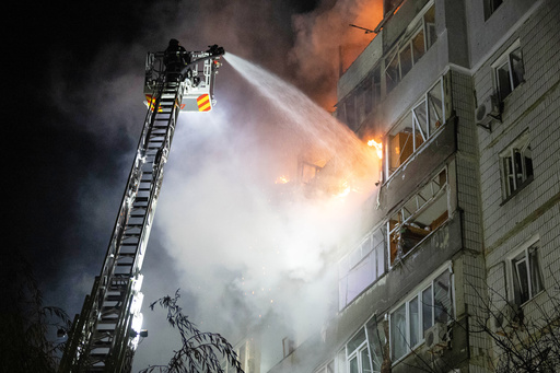 In this photo provided by the Ukrainian Emergency Service, emergency personnel work to extinguish a fire in Sumy, Ukraine, on Friday, Oct. 31, 2025, following Russian drone attacks. (Ukrainian Emergency Service via AP) In this photo provided by the Ukrainian Emergency Service, emergency personnel work to extinguish a fire in Sumy, Ukraine, on Friday, Oct. 31, 2025, following Russian drone attacks. (Ukrainian Emergency Service via AP)