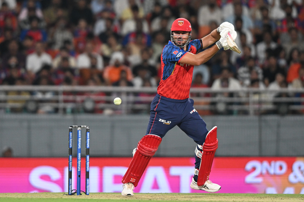 Punjab Kings' Marcus Stoinis plays a shot during the Indian Premier League cricket match between Rajasthan Royals and Punjab Kings in New Chandigarh, India, Tuesday, April 28, 2026.(AP Photo)