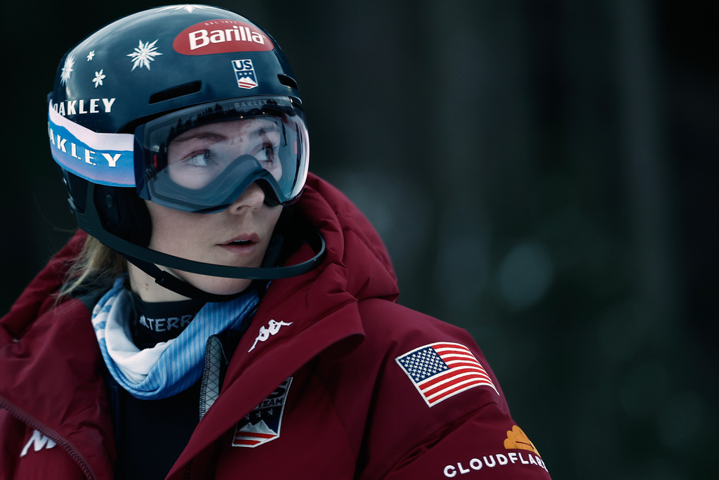 United States' Mikaela Shiffrin inspects the course ahead of an alpine ski, women's World Cup slalom, in Kranjska Gora, Slovenia, Sunday, Jan. 4, 2026. (AP Photo/Gabriele Facciotti)